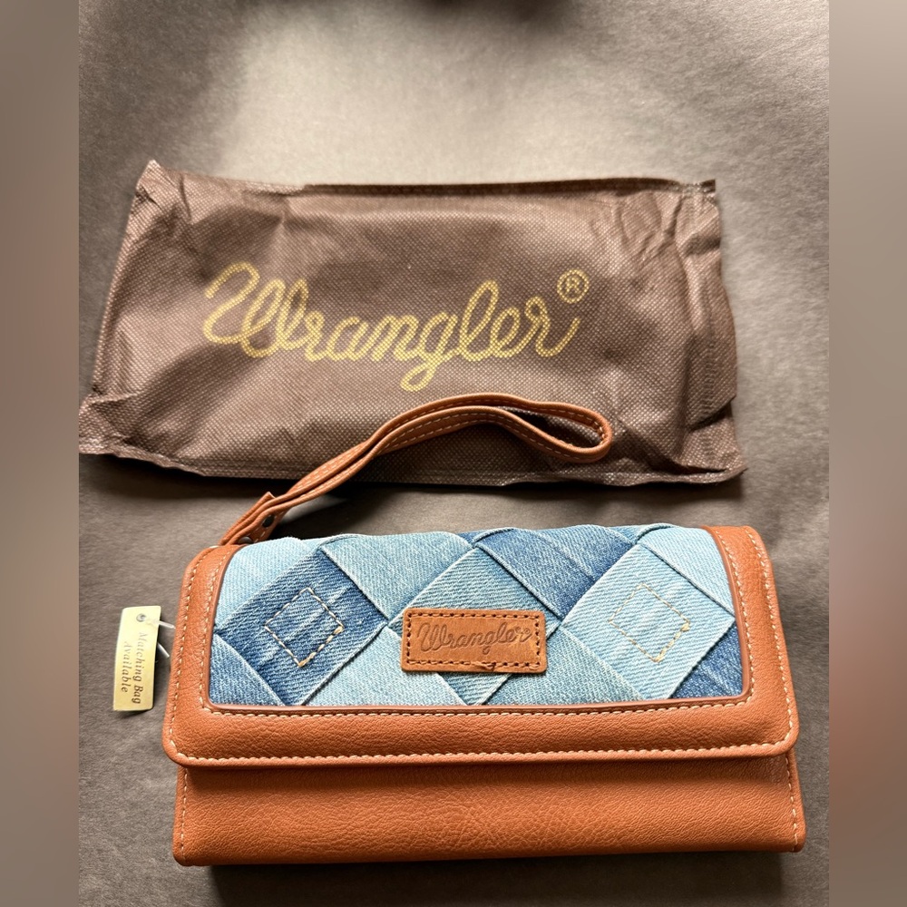 Wrangler Quilted Denim Blue and Brown Wallet